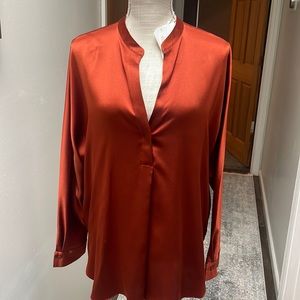 Vince 100% silk blouse in burnt orange with tag